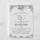 ラブイズブルーイング茶ブライダルシャワーグレーフローラ 招待状 (正面)