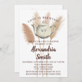 ラブイズブルーイング茶ブライダルシャワーパンパスグラス 招待状 (正面/裏面)