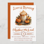 ラブイズブルーイング、パンプキンスパイスラテブライダルシャワー 招待状 (正面/裏面)