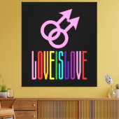 ラブイズラブゲイ人間関係LGBTレインボーカラー キャンバスプリント (インサイチュ (リビング))
