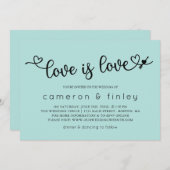ラブイズラブターコイズゲイまたはレズ結婚ビアン 招待状 (正面/裏面)