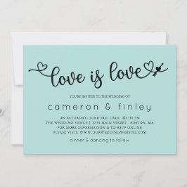 ラブイズラブターコイズゲイまたはレズ結婚ビアン 招待状