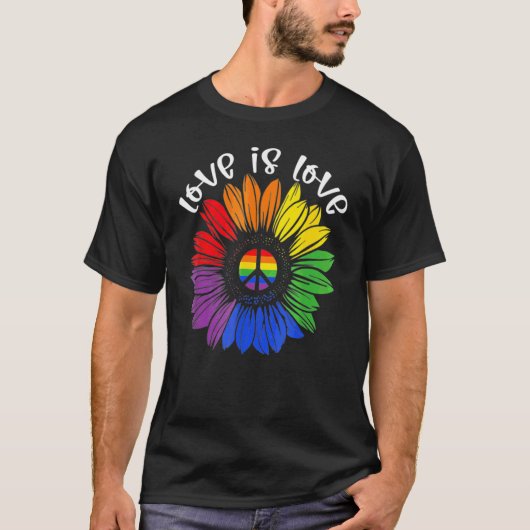 ラブイズラブデイジーLGBTレインボーゲイ Tシャツ (正面)