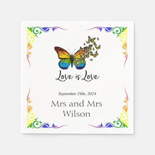 ラブイズラブレインボーテーマ結婚ズディナーカクテル スタンダードカクテルナプキン (正面)