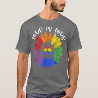 ラブイズラブレインボーヒマワリLGBTゲイレズビアンPr Tシャツ