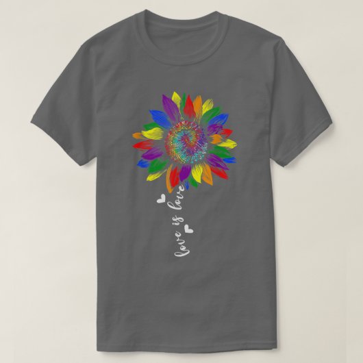 ラブイズラブレインボーヒマワリLGBTゲイレズビアンPr Tシャツ (デザイン正面)