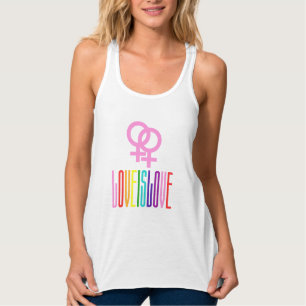 ラブイズラブレインボー文字LGBTQレズビアンプライド タンクトップ