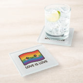 ラブイズラブ – かわいいレインボーデザイン ガラスコースター (アングル)