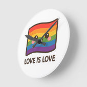 ラブイズラブ – かわいいレインボーデザイン ラウンド壁時計 (傾斜)