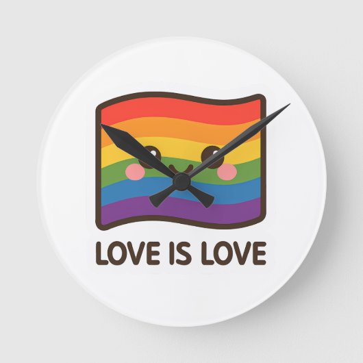 ラブイズラブ – かわいいレインボーデザイン ラウンド壁時計 (正面)