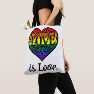 ラブイズラブLGBTQレインボーハート トートバッグ