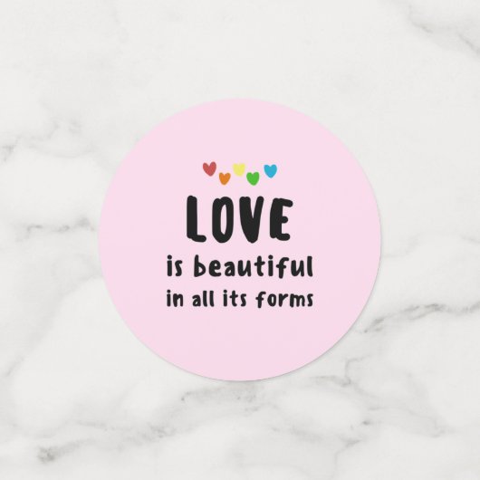 ラブイズ美しい引用文カラフルハートブラック文字 コンフェッティ (スモール正面)