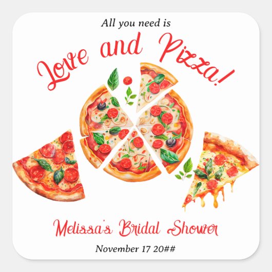 ラブイタリアン&ピザパーティースライスブライダルシャワー スクエアシール (正面)
