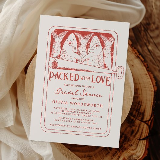 ラブイワシ缶詰の魚ブライダルシャワー 招待状