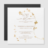 ラブインエレガント開花金ゴールドフローラブライダルシャワー マグネット招待状 (正面/裏面)