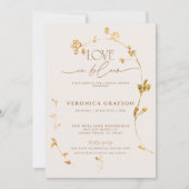 ラブインエレガント開花金ゴールドフローラブライダルシャワー 招待状 (正面)