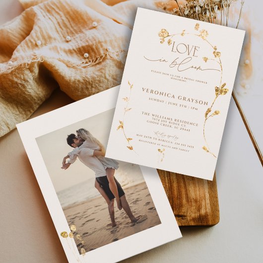 ラブインエレガント開花金ゴールドフローラブライダルシャワー 招待状