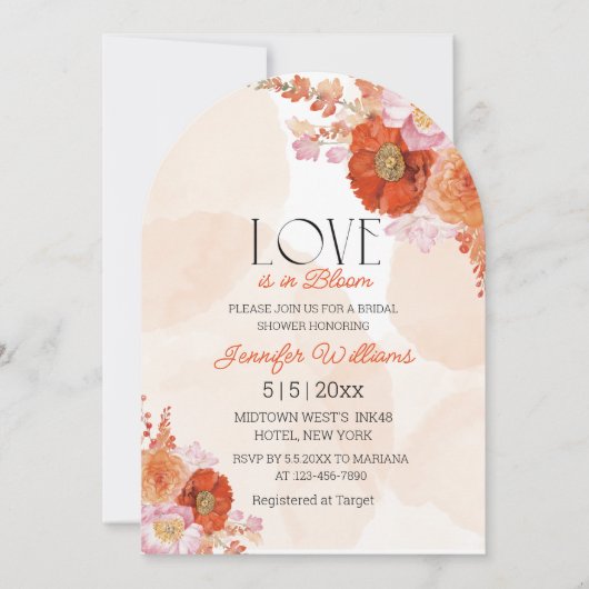 ラブインオレンジフローラブライダルシャワーアーチ 招待状 (正面)