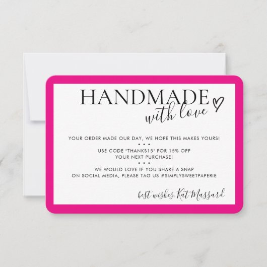 ラブインサート付き手作りシックモダン暗い赤紫色ピンク サンキューカード (正面)