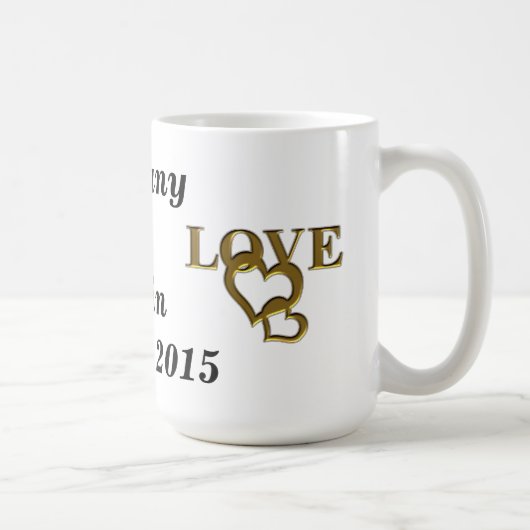 ラブインターロックハート、名前と日付リンガーマグ マグカップ (右)