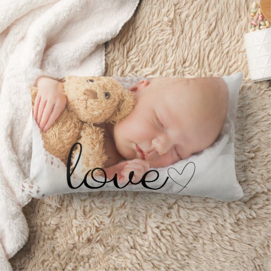 ラブインブラックスクリプト&ハートカスタムフォトピロー ランバークッション (ブランケット)