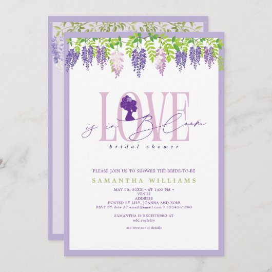 ラブインモダン開花ウィステリアガーデンブライダルシャワー 招待状 (正面/裏面)