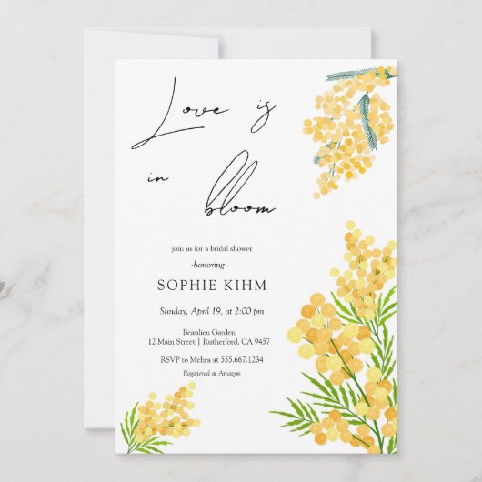 ラブイン開花イエローフローラブライダルシャワー 招待状 (正面)