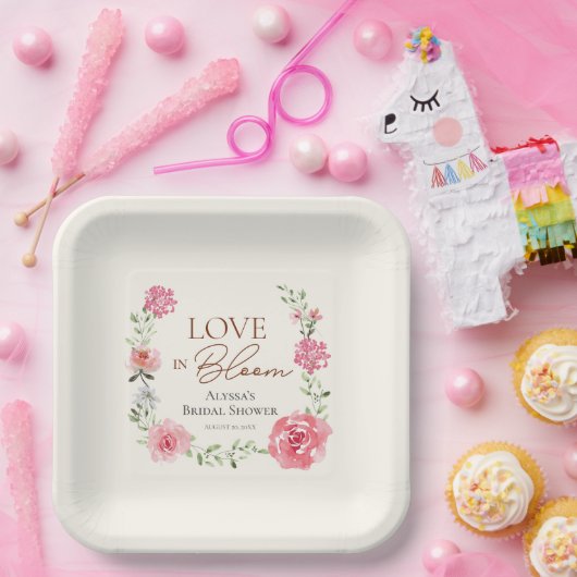 ラブイン開花ガーデンをテーマにしたブライダルシャワーカスタム ペーパープレート (パーティー)