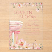 ラブイン開花シャンパンピンクボウブライダルシャワー アクリル招待状 (正面)