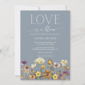 ラブイン開花ダスティブルーワイルドフラワーブライダルシャワー 招待状 (正面)