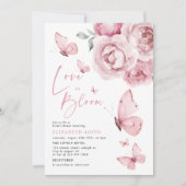 ラブイン開花バタフライピンクフローラブライダルシャワー 招待状 (正面)