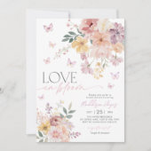 ラブイン開花バタフライフローラピーチブライダルシャワー 招待状 (正面)
