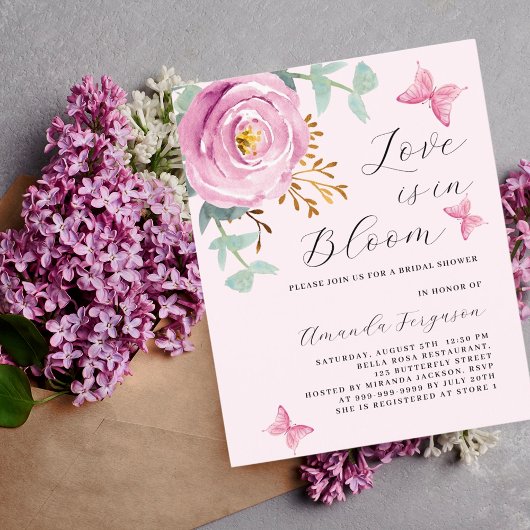 ラブイン開花ピンクのローズバタフライブライダルシャワー