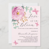 ラブイン開花ピンクのローズバタフライブライダルシャワー 招待状 (正面)