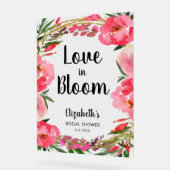 ラブイン開花ピンクフラワーズブライダルシャワー アクリルサイン (傾斜)