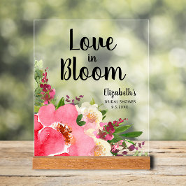 ラブイン開花ピンクフラワーズブライダルシャワー アクリルサイン