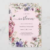 ラブイン開花ピンクフローラブライダルシャワー招待 招待状 (正面/裏面)