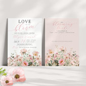 ラブイン開花ピンクワイルドフラワーガーデンブライダルシャワー 招待状