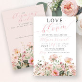 ラブイン開花ピンクワイルドフラワーガーデンブライダルシャワー 招待状