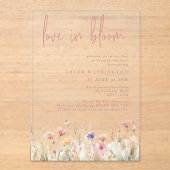 ラブイン開花ピンクワイルドフラワーズブライダルシャワー アクリル招待状 (正面)