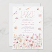 ラブイン開花ピンクワイルドフラワーズブライダルシャワー 招待状 (正面)