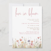 ラブイン開花ピンクワイルドフラワーズブライダルシャワー 招待状 (正面)