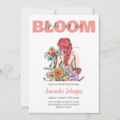ラブイン開花ピンクワイルドフラワーフローラブライダルシャワー 招待状 (正面)