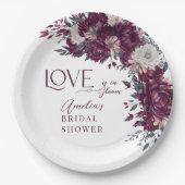 ラブイン開花フラワーズバーガンディークリームブライダルシャワー ペーパープレート (正面)
