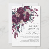 ラブイン開花フラワーズバーガンディークリームブライダルシャワー 招待状 (正面)