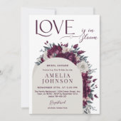 ラブイン開花フラワーズバーガンディークリームブライダルシャワー 招待状 (正面)
