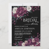 ラブイン開花フラワーバーガンディーダークブライダルシャワー 招待状 (正面)