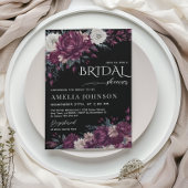 ラブイン開花フラワーバーガンディーダークブライダルシャワー 招待状