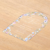 ラブイン開花フローラピンクパープルブライダルシャワー アクリル招待状 (レイダウン)