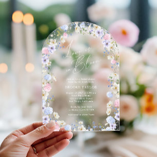 ラブイン開花フローラピンクパープルブライダルシャワー アクリル招待状